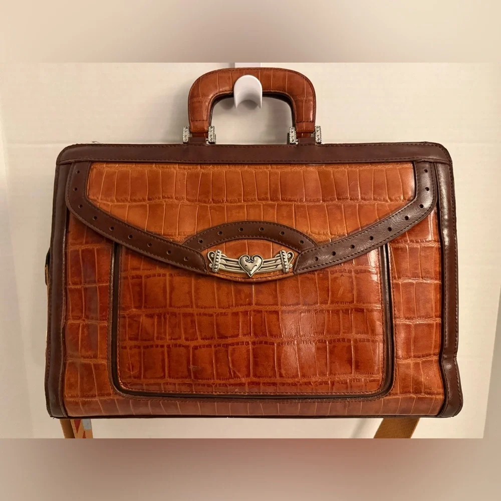 Marc Chantel Leather Briefcase | Croc-Embossed Brown | Crossbody